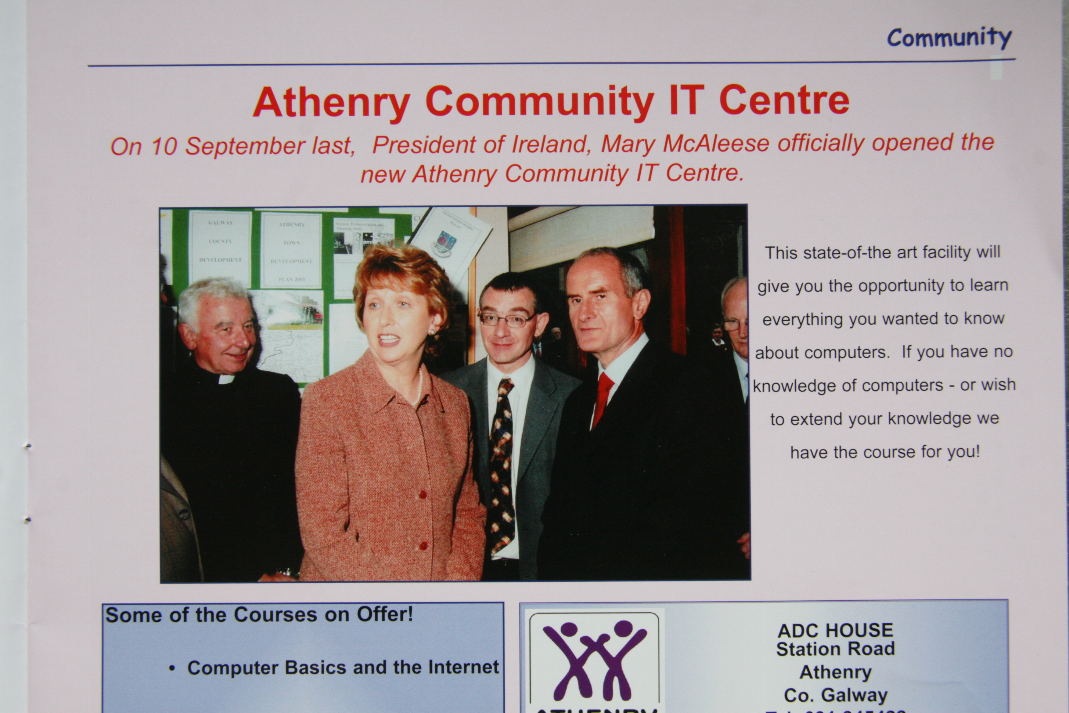 Athenry Community Information Technology Centre              By Louise Houlihan Source : Athenry A,D.C. Publications Athenry Journal No 20 (2005)
