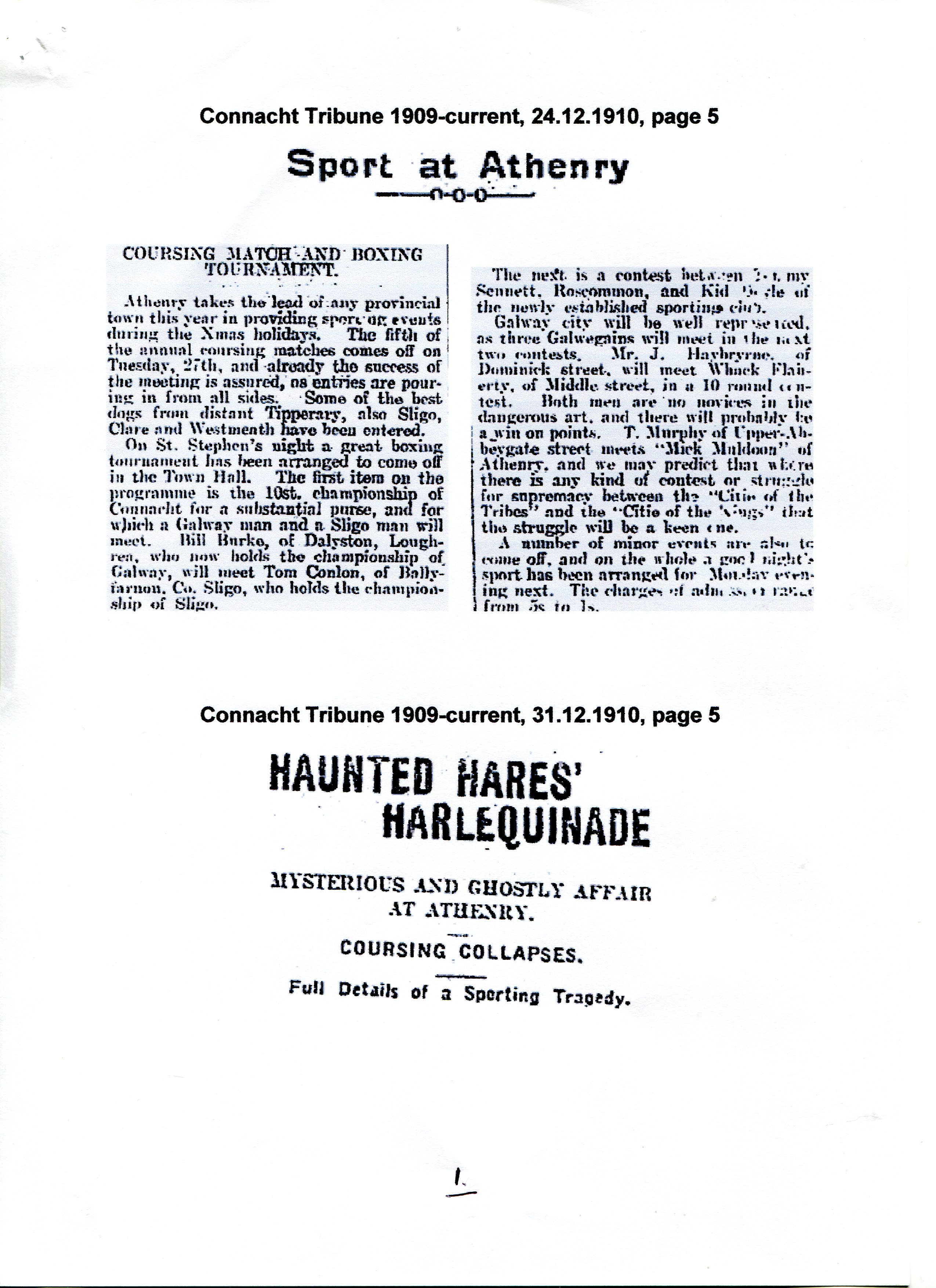 Athenry Coursing – 1910-1954
