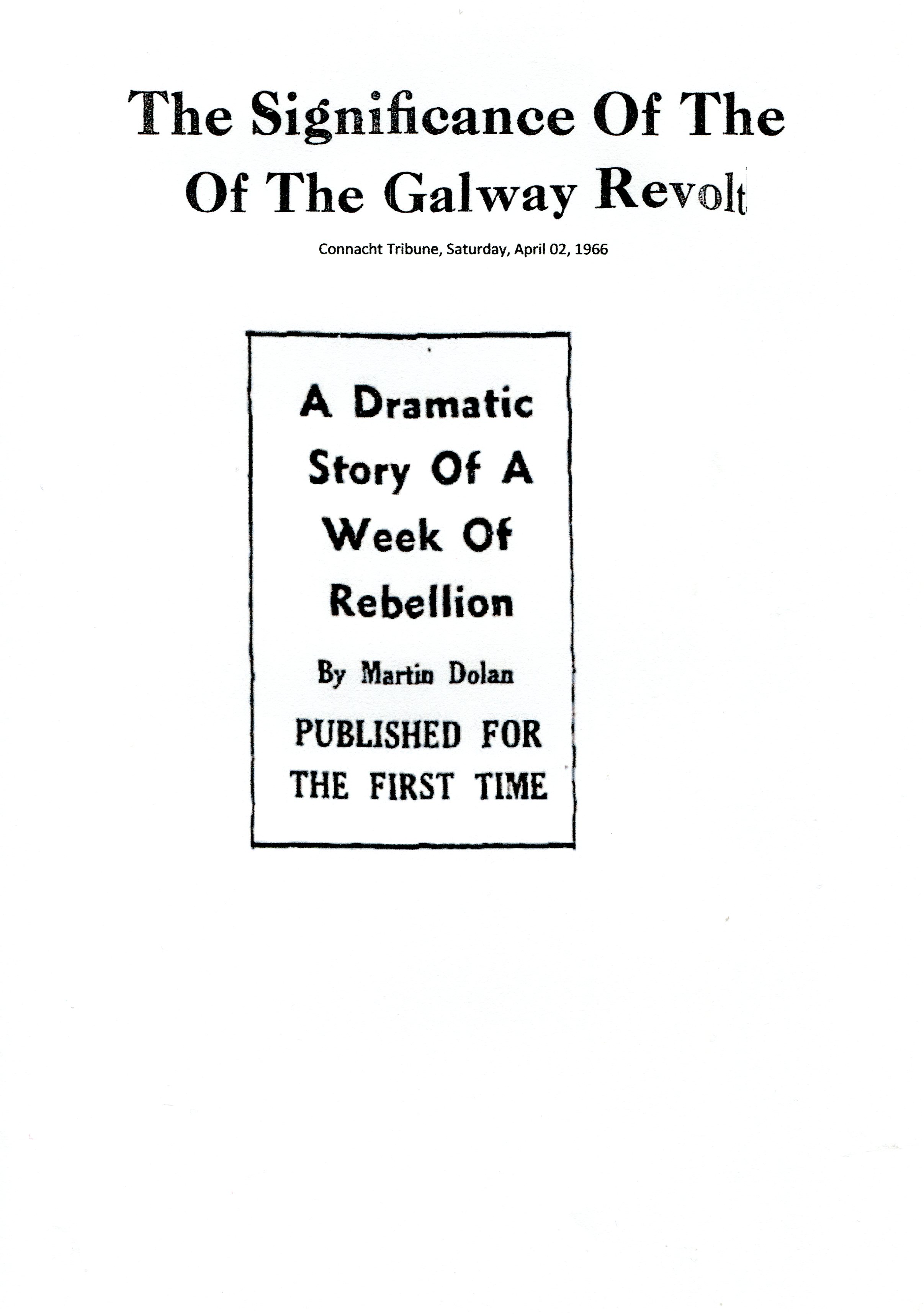 Significance of the Galway Revolt