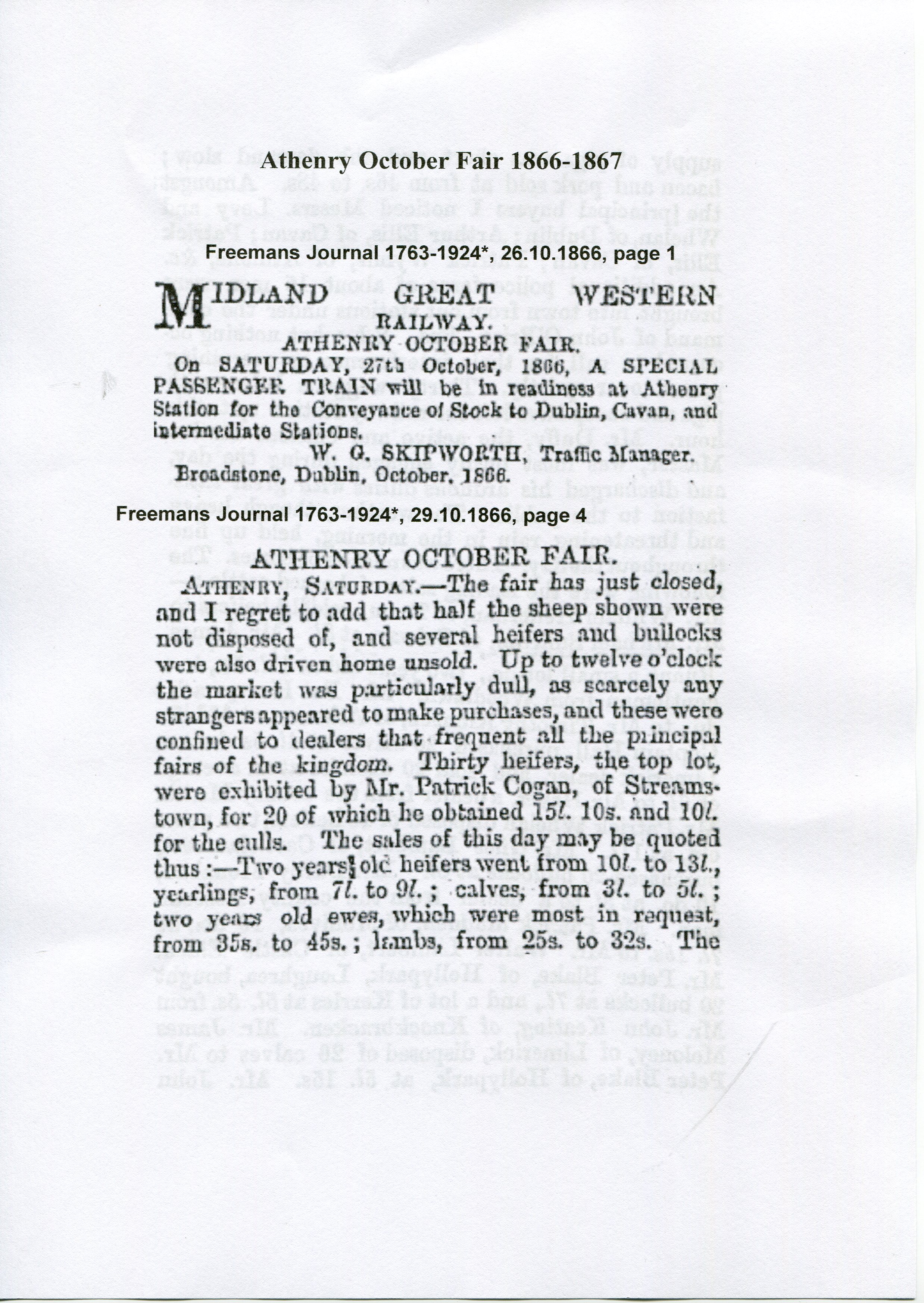 Athenry October Fair 1866-1867