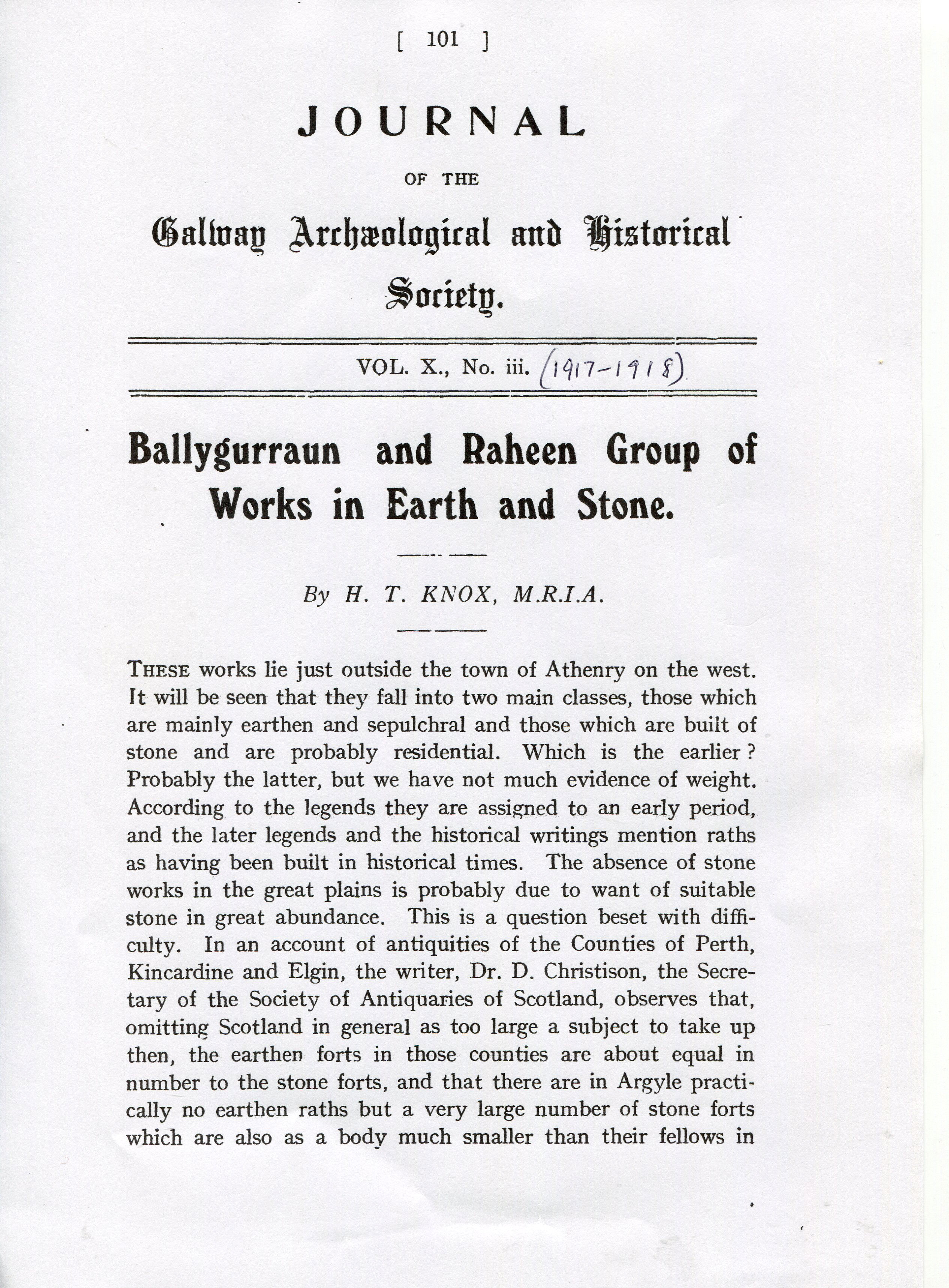 Ballygurraun and Raheen Group of Works in Earth and Stone